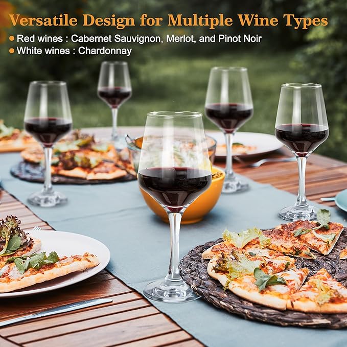 Clear Wine Glasses Set of 6-14oz Long Stem Wine Glass, Pretty Crystal Glassware, Hand Blown Goblets Drinkware, Unique Stemware Wine Glass Holiday Gift Set