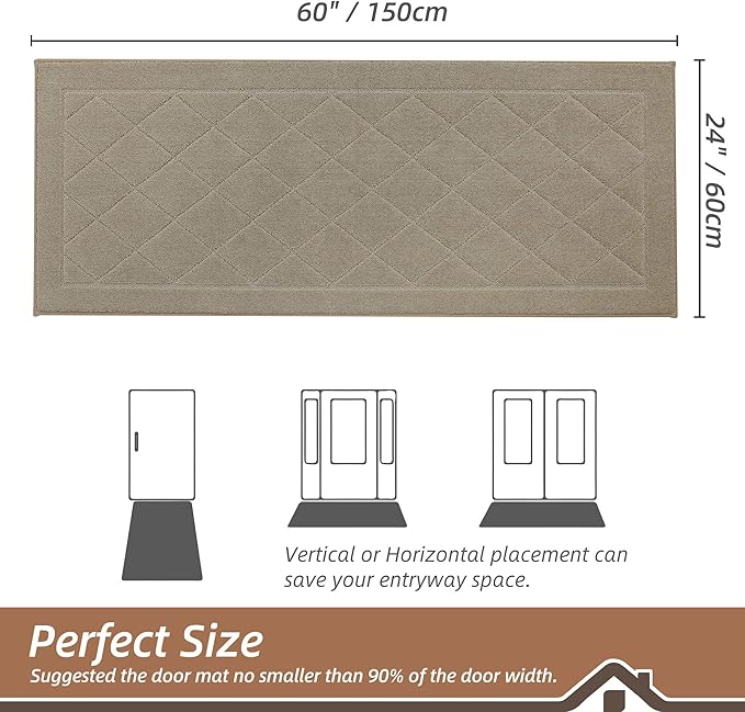 BEQHAUSE Dirt Trapper Door Mat 24" x 60", Doormat Non-Slip Entryway Rugs Washable, Dog Door Mat Stain Resistant and Absorbent Welcome Floor Mat for Front Back Door, Muddy Wet Shoes & Paws, Beige