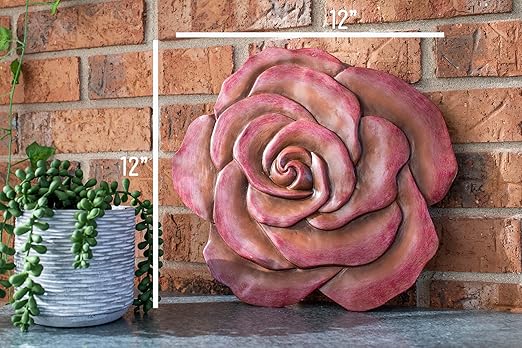 NAT & Jules Rose Flower Shaped Dimensional Indoor Outdoor 12 inch Cast Resin Decorative Garden Stepping Stone, Patio, Walkway Sculpture Yard Art, Colorful Blush