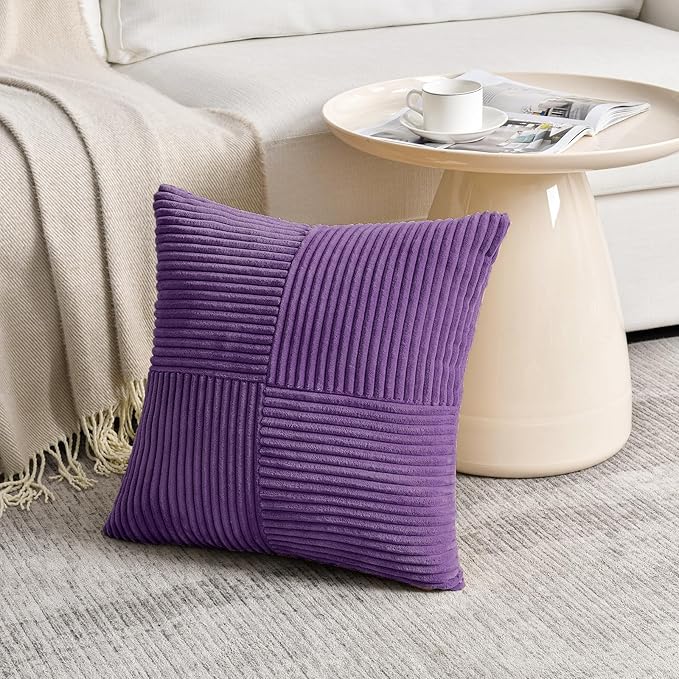 Fancy Homi 2 Packs Purple Big Decorative Throw Pillow Covers 24x24 Inch for Living Room Couch Bed, Farmhouse Boho Home Decor, Soft Corss Corduroy Patchwork Accent Square Cushion Case 60x60 cm