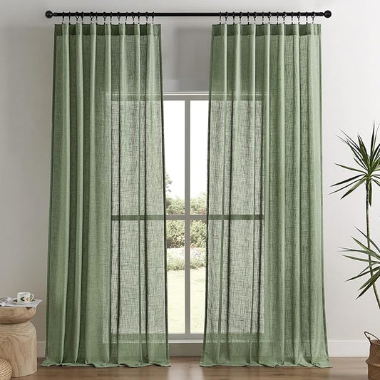 Joydeco Linen Curtains 84 Inch Length 2 Panel Sets,Light Filtering Curtains for Bedroom 52 Inch Wide Living Room Drapes with Back Tabs & Rod Pockets (W52 x L84 Inch, Loden)