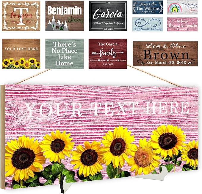 Custom Wood Sign Prsonalized Text Business Home Decor, Personalized Rustic Plaque Board Hanging Wooden Name Sign for Wall Art, Customized Signs Plank Decoration Gifts for Wedding Family Farmhouse Kitchen, Rectangle
