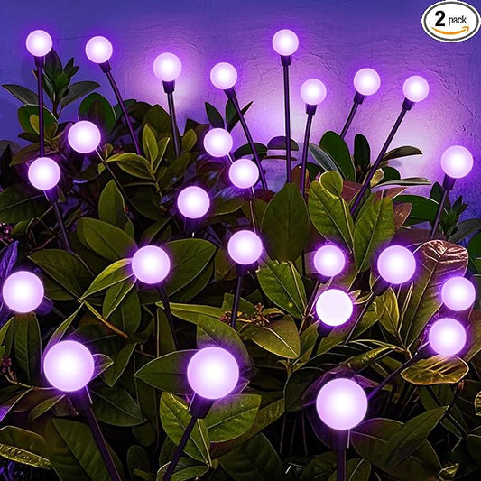 Solar Garden Lights – 16 LEDs Solar Firefly Lights, Purple Swaying Lights Outdoor Waterproof, 2 Pack 8 Heads Garden Decorative for Yard Patio Pathway Lawn Decorations