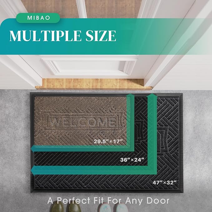 Mibao Front Door Mat Outside Entrance, Durable Outdoor Indoor Mat, Low Profile Heavy Duty Doormat, Non-Slip, Traps Dirt and Moisture, Easy Clean Patio Porch Entryway Mat, 36" x 24", Black