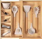 Adjustable Kitchen Drawer Organizer for Utensils and Junk, Food-Safe Contract Grade with 100% Sustainable Wood, Expandable from 10.5 to 19 Inches Wide - Natural Bamboo