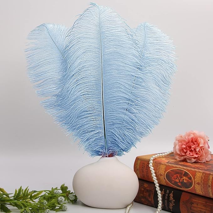 THARAHT Baby Blue Ostrich Feathers 12pcs Large Natural Bulk 14-16Inch 35cm-40cm for Wedding Party Centerpieces Easter Gatsbi and Home Decoration Feathers