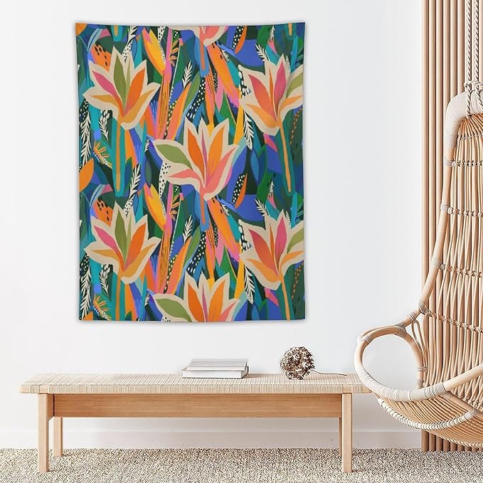 ICMOLYYENLO Boho Green Leaves Tapestry, Mid Century Abstract Tropical Palm Leaves Modern Minimalist Geometric Wall Hanging, Neutral Home Decor Art for Living Room Bedroom Dorm 60x80 Inch