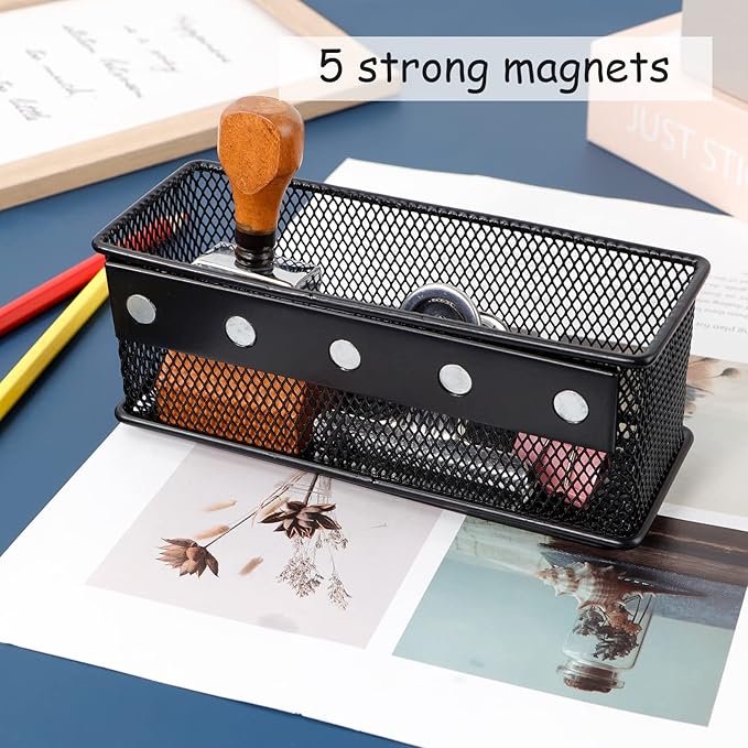 6.29'' × 2.28'' × 2.48 Black Magnetic Basket for Refrigerator Magnetic Locker Organizer for Home Office Accessories, Magnetic Basket for Whiteboard