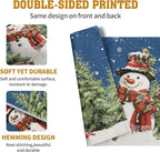 Blue Snowman Christmas Placemats Set of 4 Xmas Tree Cardinal Snowflakes Linen Table Mats Seasonal Winter Holiday Place Mats Washable Placemat for Party Kitchen Dining Outdoor Indoor Decor