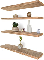 24 Inch Floating Shelves for Wall Rustic Light Wood Wall Shelves for Bedroom Set of 4