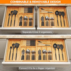 BAMEOS Expandable Silverware Drawer Organizer with Removable Knife Blocks, Bamboo Kitchen Utensil Holder from 21" to 36", Large Cutlery Tray with Divider for Forks, Spoons, Knives