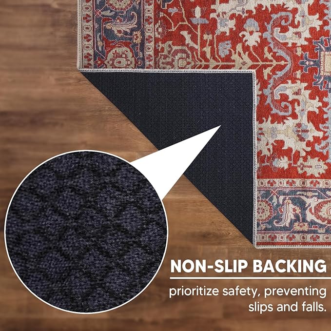 Keen Home Design 5x7 Rug - Machine Washable Area Rug with Non-Slip Backing, Ideal for Living Room, Dining Room, Bedroom - Vintage, Easy Clean, Durable, Low Pile Rug - (5' x 7')