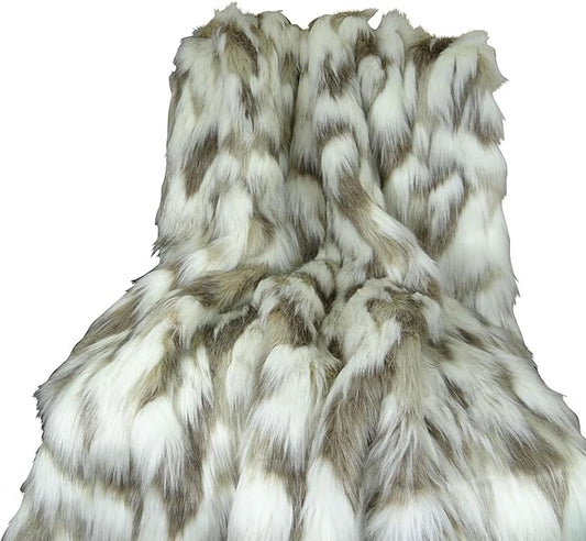 Ivory Beige Luxury Faux Fur Throw Blanket - Tibet Fox Fur - 108W x 90L