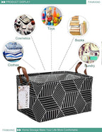 FANKANG Storage Basket,Nursery Hamper Canvas Laundry Basket Foldable with Waterproof PE Coating Storage, Office, Bedroom, Clothes,Toys (Rec-Black Cube)