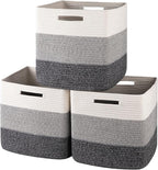 OIAHOMY 13 Kallax Inch Cube Storage Bins, 3-Pack Cotton Rope Woven Baskets for Organizing, Kallax Insert Storage Baskets for Shelves, Baby Nursery, Closet Organizer, 13*13*12.6IN, Gradient Gray