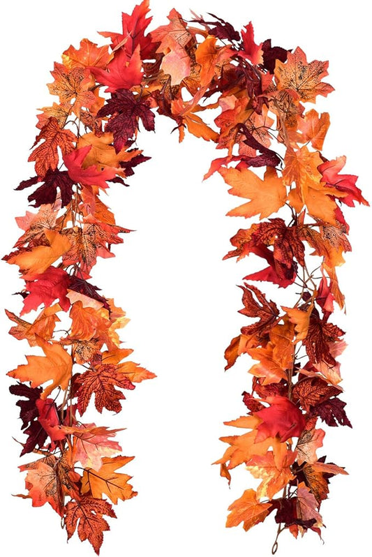 Lvydec 2 Pack Maple Leaves Fall Garland - 6ft/Strand Artificial Fall Foliage Garland Colorful Autumn Decoration for Home Wedding Party Thanksgiving