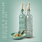 COOK WITH COLOR Glass Olive Oil Bottle Dispenser - 2 Pack- 17oz Oil and Vinegar Cruet - Olive Oil Carafe Decanter for Kitchen