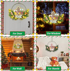Light up Christmas Wreaths for Front Door, Welcome Metal Wooden Door Wreath Decor Hanging Sign, 30 LED Lighted Wall Decor Battery Operated for Halloween Indoor Outdoor (Gingerbread Man)