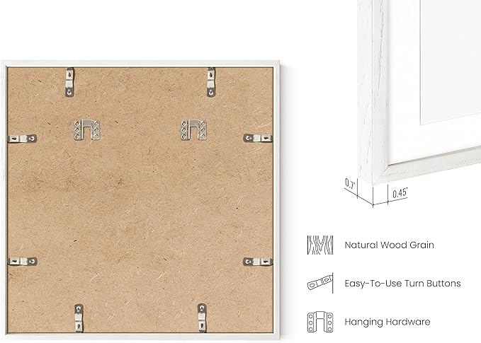 HAUS AND HUES Solid Oak Wood 16”x16” Picture Frames Matted to 12”x12” Set of 4 - White Picture Frames 16x16, White Square Frames 16x16, 16 x 16 Picture Frame Pack, Square Gallery Wall Frames