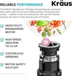 KRAUS WasteGuard 1/2 HP Continuous Feed Ultra-Quiet Motor Garbage Disposal with Quick Connect Mount, Power Cord and Flange Included, KWD110-50MBL