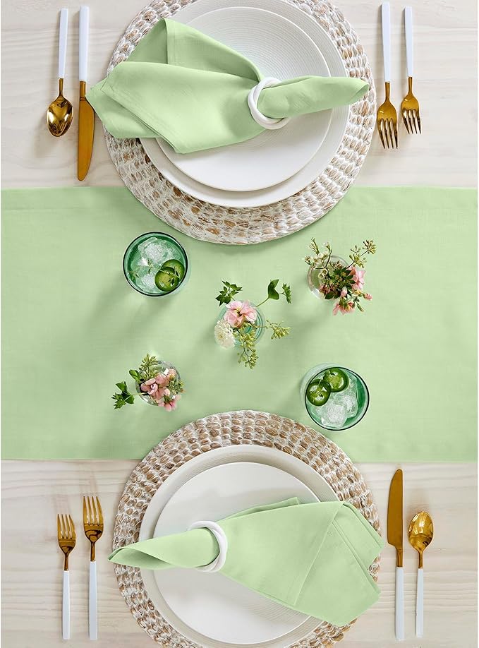 Solino Home Linen Table Runner 90 Inches Long - 100% Pure Linen Pastel Green Table Runner 14 x 90 Inch - Fete