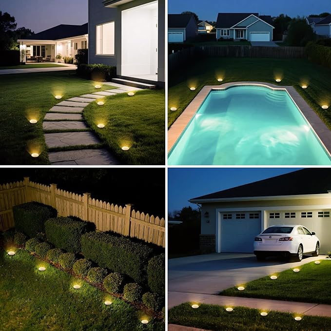 Mini Solar Ground Lights, 12 Pack Solar Lights Outdoor Waterproof, Upgraded LED Flat Landscape Lighting for Outside Pathway Garden Patio Yard Driveway,Warm White