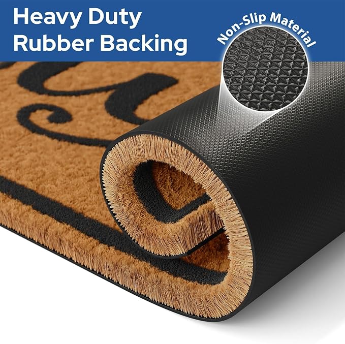 Barnyard Designs Natural Coco Coir Heavy Duty Backing Doormat - Large Cute Non-Slip Front Door Welcome Mat for Outside Entrance or Porch Entry, Brown (17x30, Home Sweet Home)