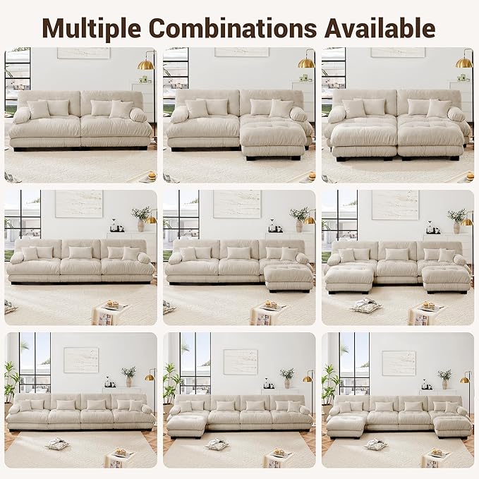 Modular Sectional Sofa, 2 Seater Cloud Couch Small Couches for Small Spaces, Modern Deep Seat Couch, Home Sofa Living Room Oversized Loveseat with Bolster Armrests 4 Pillows