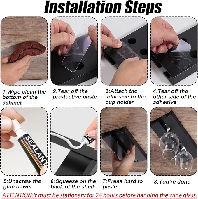 2Pcs Wine Glass Holder，Stemware Rack Plastic Punch-free Hanging Under Cabinet for Bar,Kitchen and Restaurant (black)