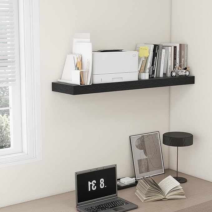 12'' Deep Floating Shelves, 48 Inch Large Floating Shelf Black, Deep Wall Shelves for Living Room Bathroom Laundry Room Bedroom Kitchen Home Office - Black