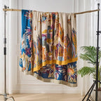 100% Cotton Boho Throw Blanket, King Size Living Room Reversible Fall Throw Blanket, Boho Floral Bird Colorful Retro Quilt Ultra Soft Reversible Gauze Blanket for All Season, 90"x98"