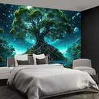 FENDROM Tree of Life Tapestry Nature Green Tree Wall Hanging Aesthetic Moon Night Fantasy Wonderland Tree Plants Wall Art For Home Dorm Living Room Decor