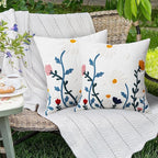 Merrycolor Embroidered Pillow Covers 18x18 Flower Pattern Decorative Throw Pillow Covers Comfortable Cotton Canvas Square Cushion Cases for Sofa Bed Living Room Decor