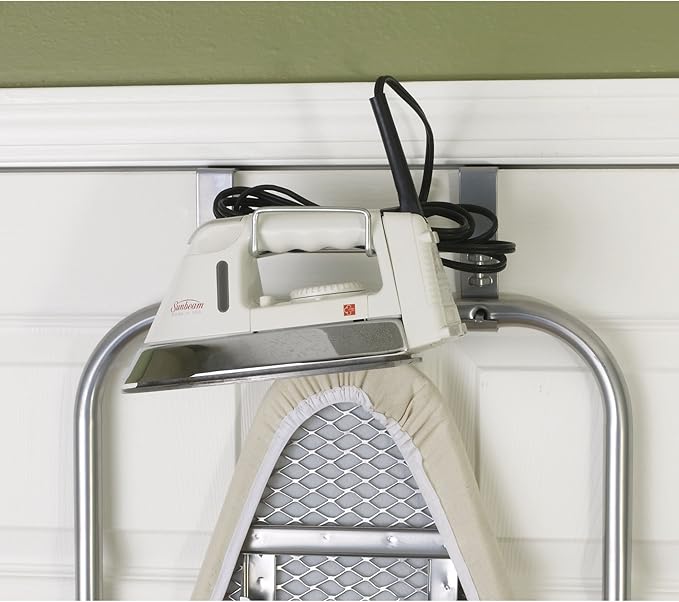 Household Essentials 144222 Over The Door Small Ironing Board with Iron Holder, Natural Cotton Cover Silver