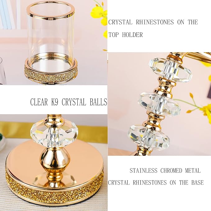 Candle Holder, Pillar Candle Holders, Crystal Candlesticks Holder for Wedding, Parties, Events, Chirstmas,Home Decor, Table Centerpieces CH028D (L)