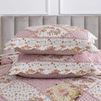 NEWLAKE Quilt Set King Size, Bedspread Sets Pink Botanical Floral, Reversible Quilt Bedding Set Lightweight and Breathable for All Seasons, Soft Quilted Bedspread with 2 Pillow Shams