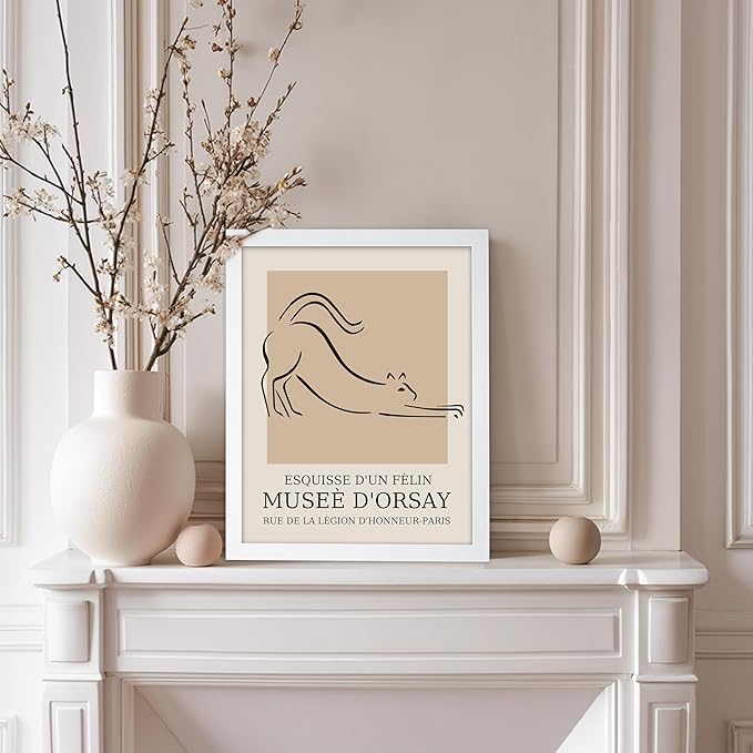 Poster Master Vintage Poster - Retro Minimalist Print - Gift for Artist, Housewarming - Cat, Line Drawing, Sketch, Abstract - Wall Decor for Living Room, Bedroom, 11x14 White Framed