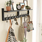 AMBIRD 34.2" Extra Long Wooden Wall Hook Rack with Shelf - Versatile and Decorative Wall-Mounted Storage with 10 Hooks for Coats, Hats, Keys, Scarves - Ideal for Entryways, Bedrooms, Closets (Black)