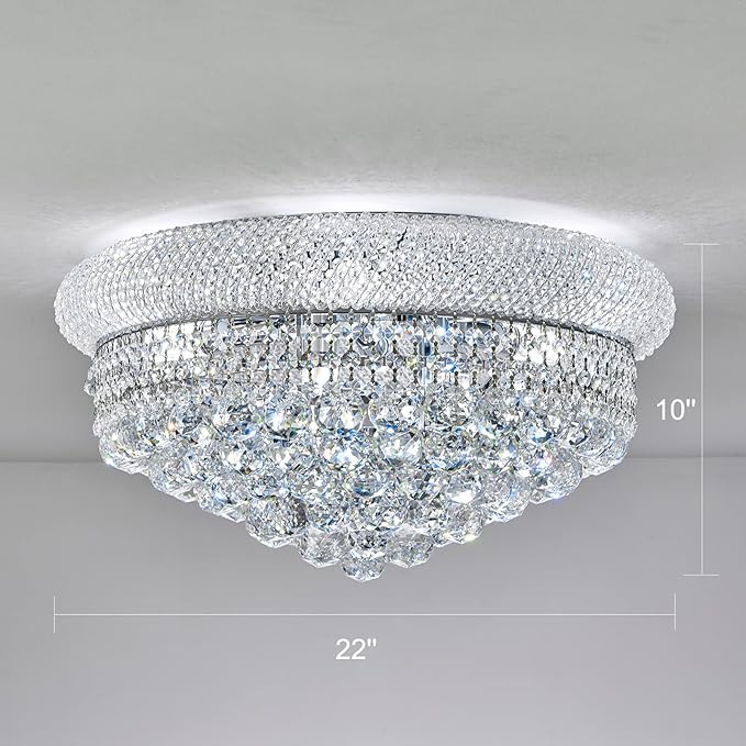 9-Light Crystal Flush Mount Chandelier Ceiling Light Fixture for Living Room Dining Room Bedroom Foyer Entryway Hallway Closet Bathroom (Chrome D22)