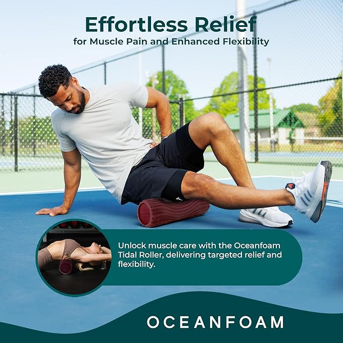 Oceanfoam Tidal Roller - Maroon - Muscle Massage Foam Roller for Back Pain & Stretching - Firm and Ergonomic Wide Wave Textured - Yoga, Athletics, & Wellness - Full Size, 20" x 5"