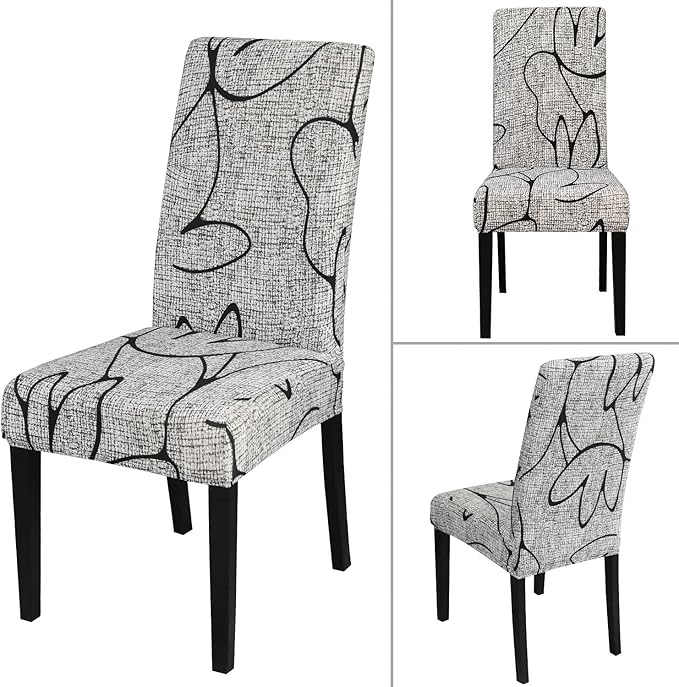 JQinHome Pattern Chair Covers for Dining Room Set of 8, High Stretch Removable Washable Parsons Chair Slipcover for Home Party Hotel Wedding Ceremony (8PCS, Lotus Gray)