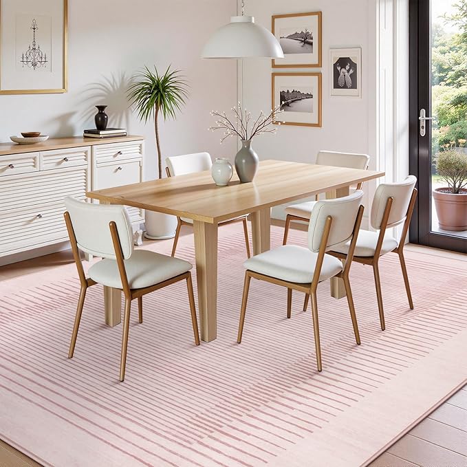Wonnitar Striped Large Rugs for Living Room, Washable 9x12 Area Rugs for Bedroom, Non-Slip Soft Minimalist Pink Area Rug Throw Carpet for Nursery Playroom Guest Room (Pink,9' x 12')