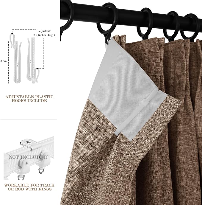 100" W x 96" L Faux Linen Room Divider Curtains, Full Blackout Pinch Pleated Drapes for Traverse Rod, Bedroom Divider Privacy Drapery with Hooks for Ceiling Track, 1 Panel, Taupe