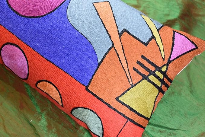 Lumbar Kandinsky Abstract Pillow Cover - Soul VI Modern Throw Pillowcase Modern Chair Cushion Contemporary Pillowsham Farmhouse Couch Cushions Hand Embroidered Wool Size 14x20