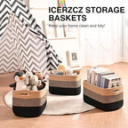 Storage Baskets for Shelves Organizing, Woven Cotton Rope Baskets for Storage, Book Basket, Towel Basket, 12.5"Lx9.1''Wx7.9''H (4 Packs) Gradient Black & Jute