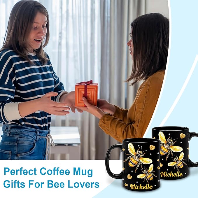 Hyturtle Personalized Jewelry Bee Mug - Bee Keeper Gifts For Women Lovers Teacher - Honey Gifts For Beekeeper Farmer On Birthday - Queen Honeycomb Decor - Custom Coffee Cup Ceramic Mug 11 Oz 15 Oz