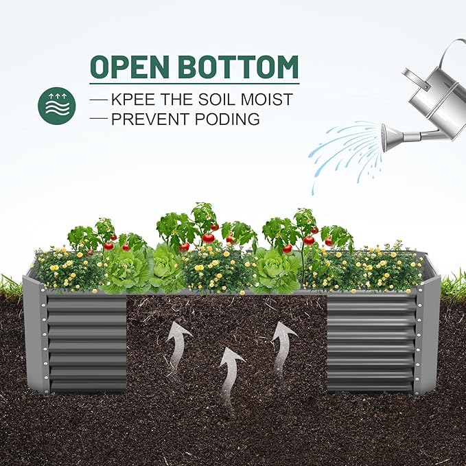 Land Guard 6×3×2 ft Galvanized Raised Garden Bed Kit, Galvanized Planter Raised Garden Boxes Outdoor, Large Metal Raised Garden Beds for Vegetables(Grey)…
