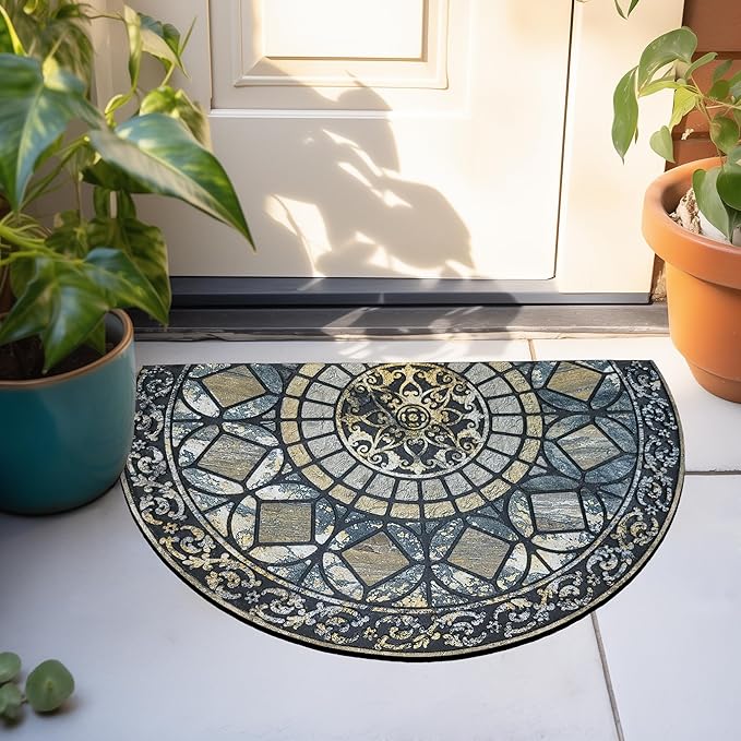 CHICHIC Entrance Door Mat Large 18 x 30 Inch Entry Way Doormat Front Door Rugs Outdoors Heavy Duty Welcome Mat Non Slip Rubber Back Low Profile for Garage, Patio, High Traffic Area, Blue