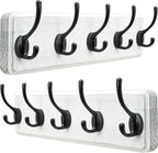 Dseap Coat Rack Wall: Patented, Heavy-Duty, 5-Double-Hooks Wooden Wall Mounted Coat Rack Coat Hanger Hook Rail for Winter Coats Hat Jacket Clothing, White & Black, Pack of 2