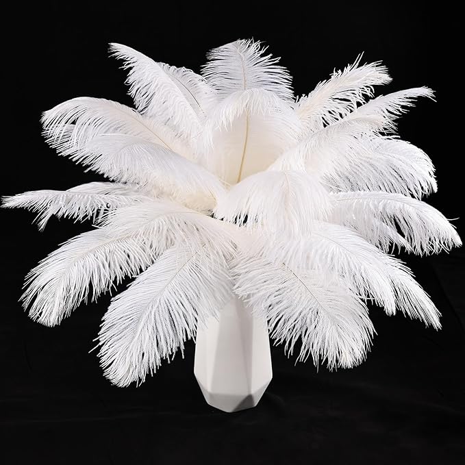 THARAHT White Ostrich Feathers 12pcs Natural Bulk 8-10Inch 20cm-25cm for Crafts Wedding Party Centerpieces Christmas Tree Decoration Feathers